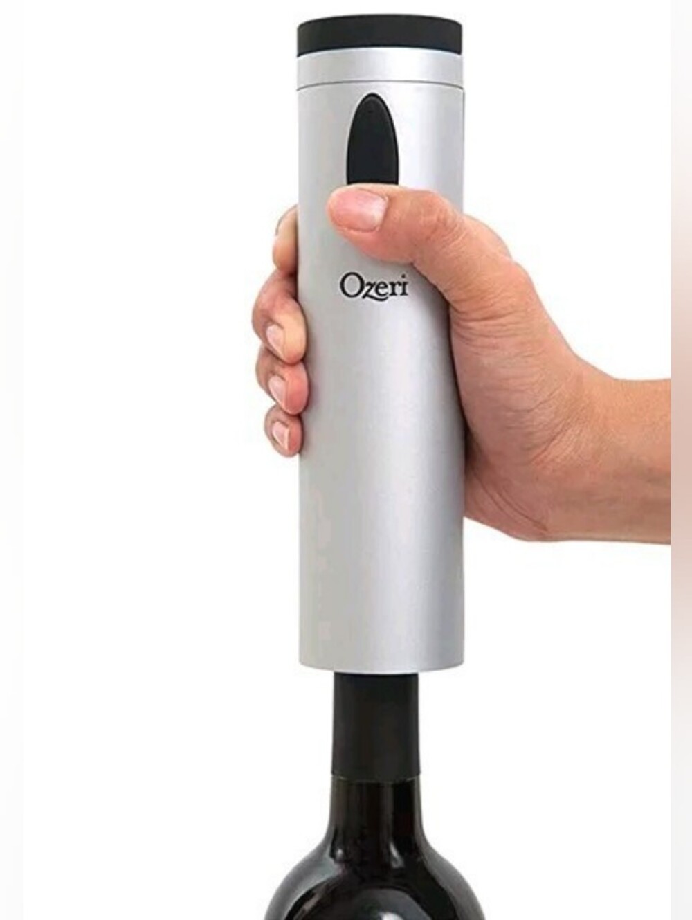 Ozeri Fascina Electric Wine Bottle Opener Corkscrew Built-In Foil Cutter SILVER